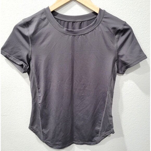 Womens Shein Gray Short Sleeve Athletic Top with Side Mesh Panels Size S - Picture 1 of 6